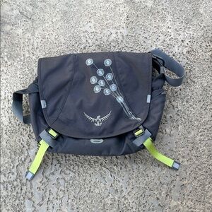 OSPREY Black Messenger Bag with Lime Accent Straps